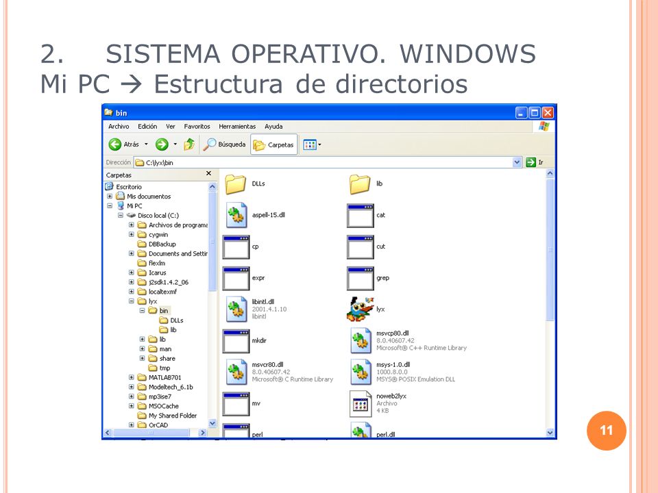 2. SISTEMA OPERATIVO. WINDOWS Mi PC  Estructura de directorios