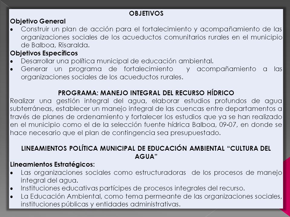 PROGRAMA: MANEJO INTEGRAL DEL RECURSO HÍDRICO