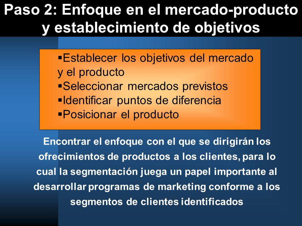 Paso 2: Enfoque en el mercado-producto y establecimiento de objetivos