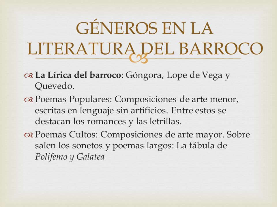 GÉNEROS EN LA LITERATURA DEL BARROCO