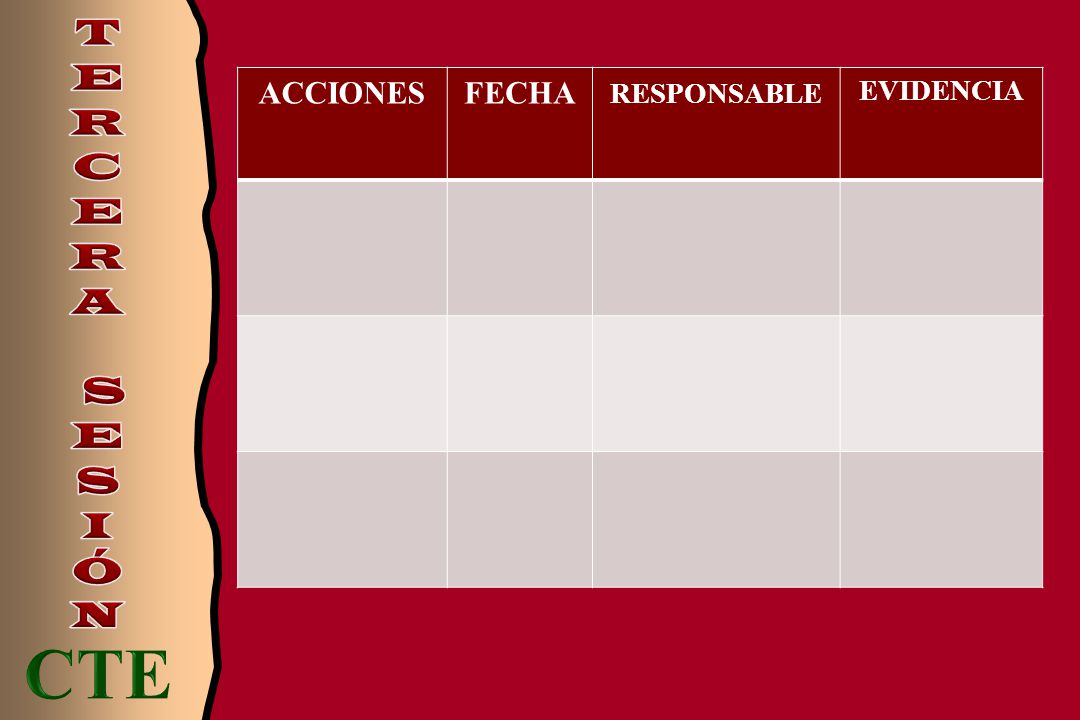T E R C A S I Ó N ACCIONES FECHA RESPONSABLE EVIDENCIA CTE