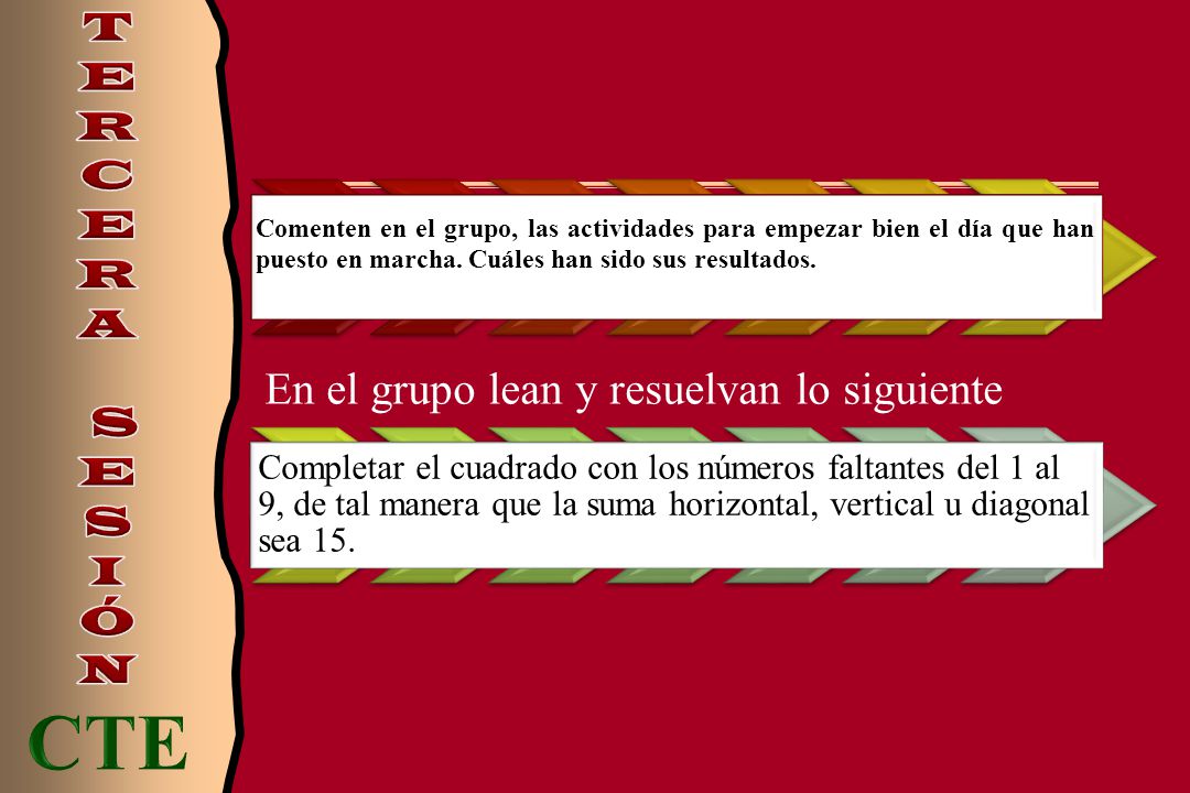 CTE En el grupo lean y resuelvan lo siguiente T E R C A S I Ó N