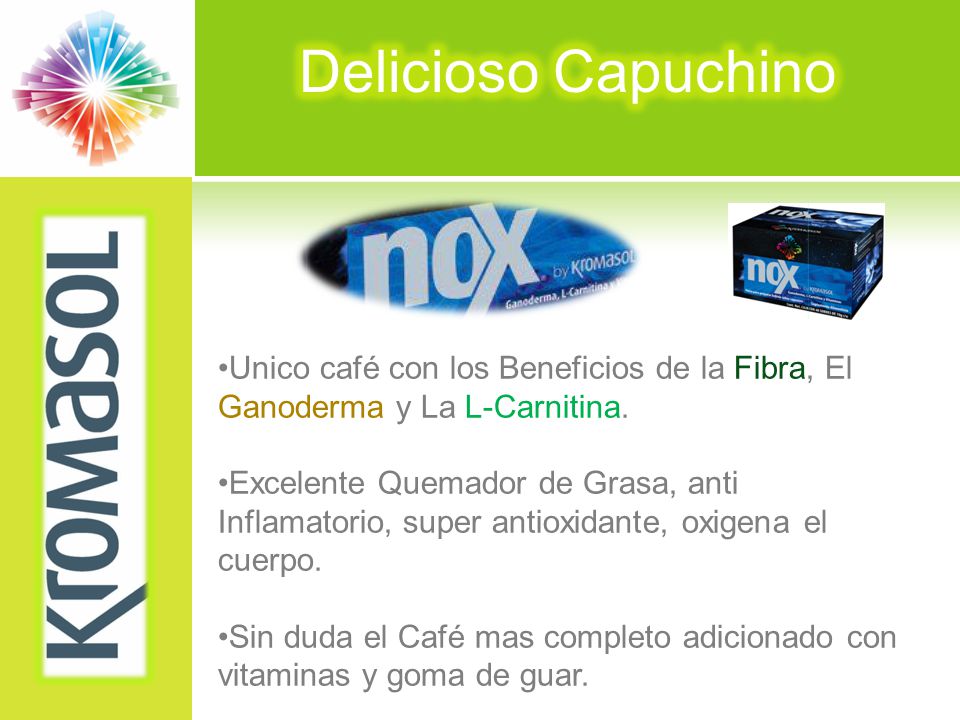 Delicioso Capuchino Unico café con los Beneficios de la Fibra, El Ganoderma y La L-Carnitina.