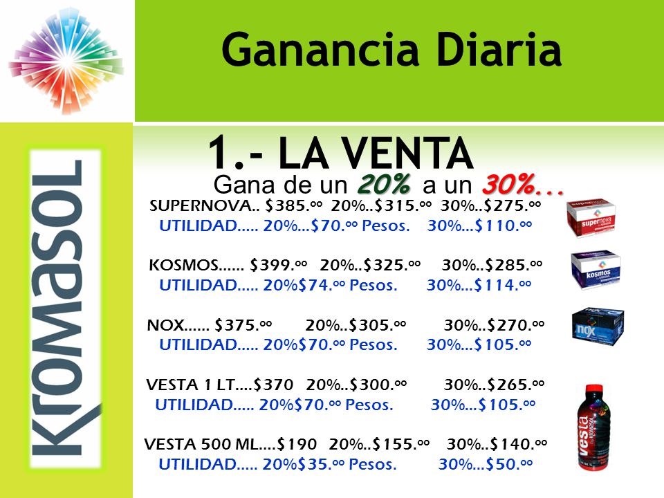Ganancia Diaria 1.- LA VENTA Gana de un 20% a un 30%...