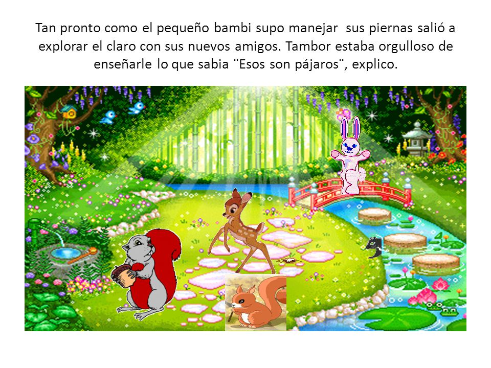 Tan pronto como el pequeño bambi supo manejar sus piernas salió a explorar el claro con sus nuevos amigos.