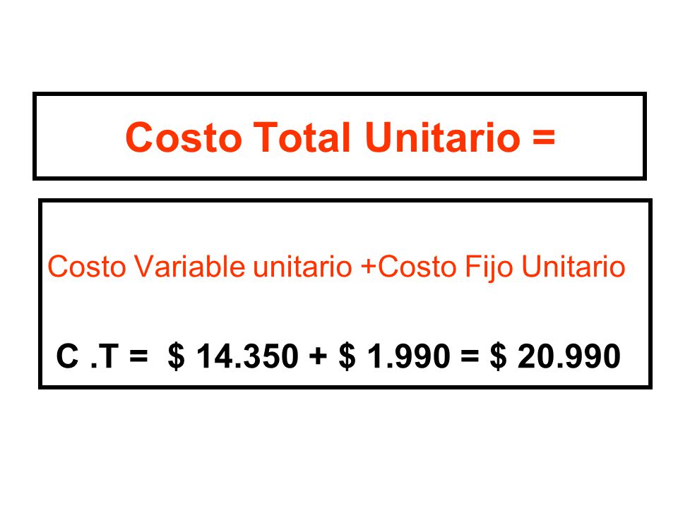 Costo Total Unitario = Costo Variable unitario +Costo Fijo Unitario