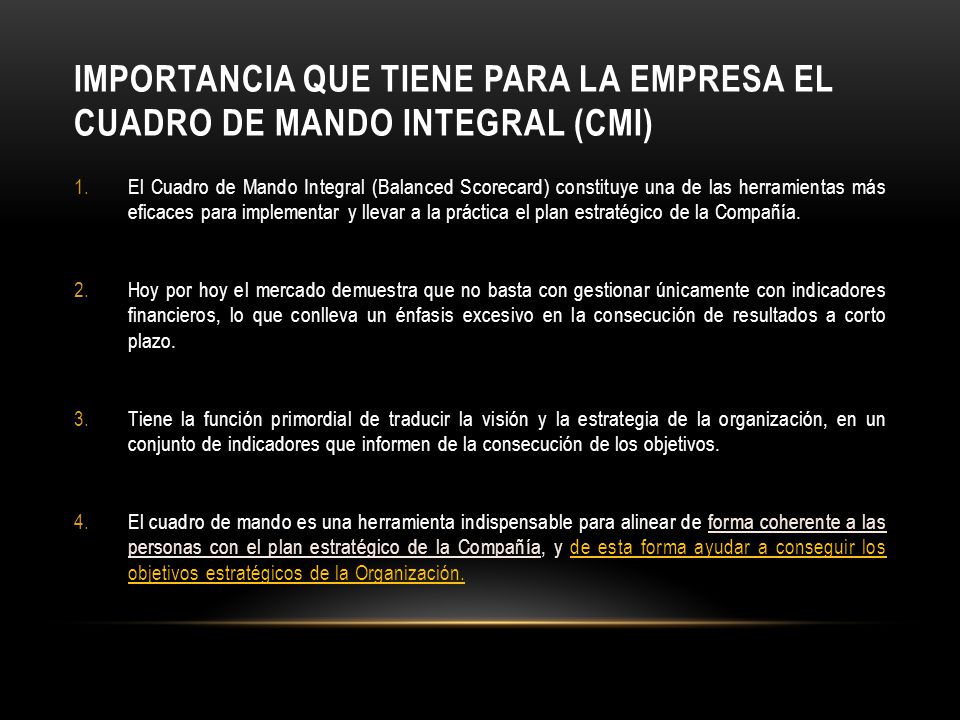 Importancia que tiene para la empresa el Cuadro de Mando Integral (CMI)