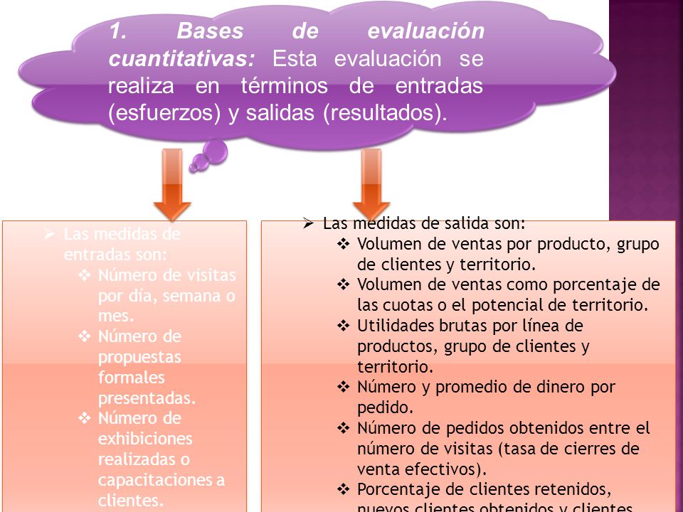 1. Bases de evaluación cuantitativas: Esta evaluación se realiza en términos de entradas (esfuerzos) y salidas (resultados).