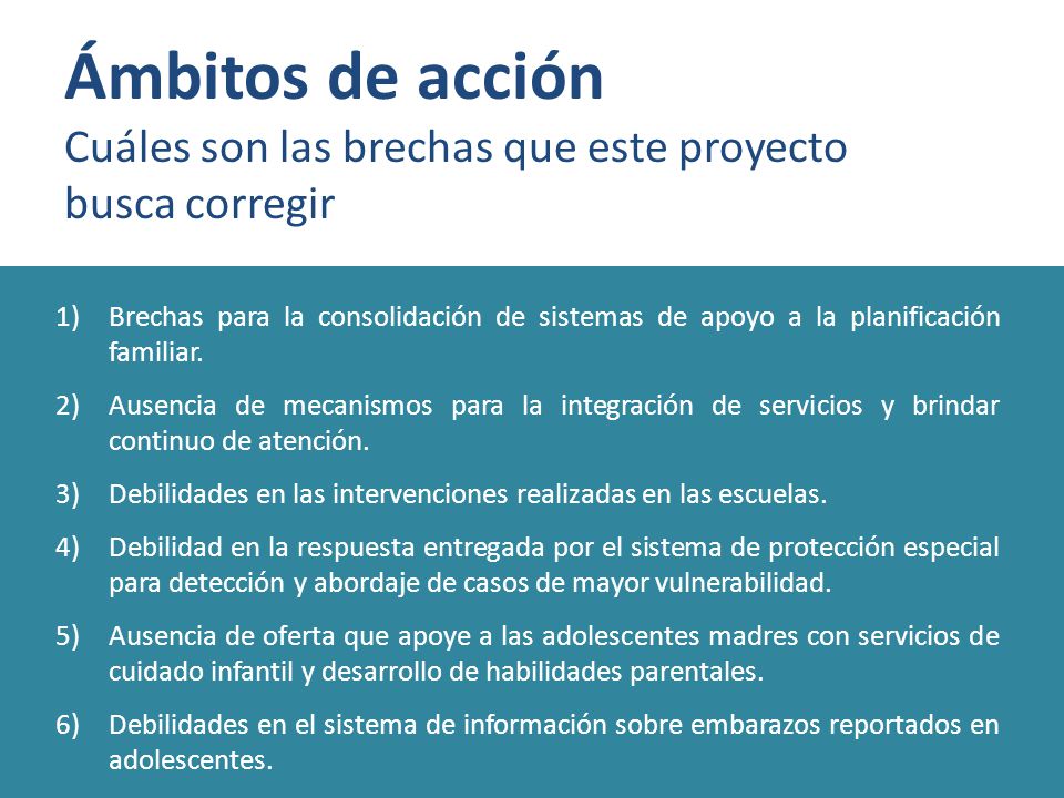 Ámbitos de acción Cuáles son las brechas que este proyecto busca corregir.