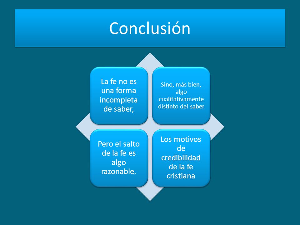 Conclusión La fe no es una forma incompleta de saber,