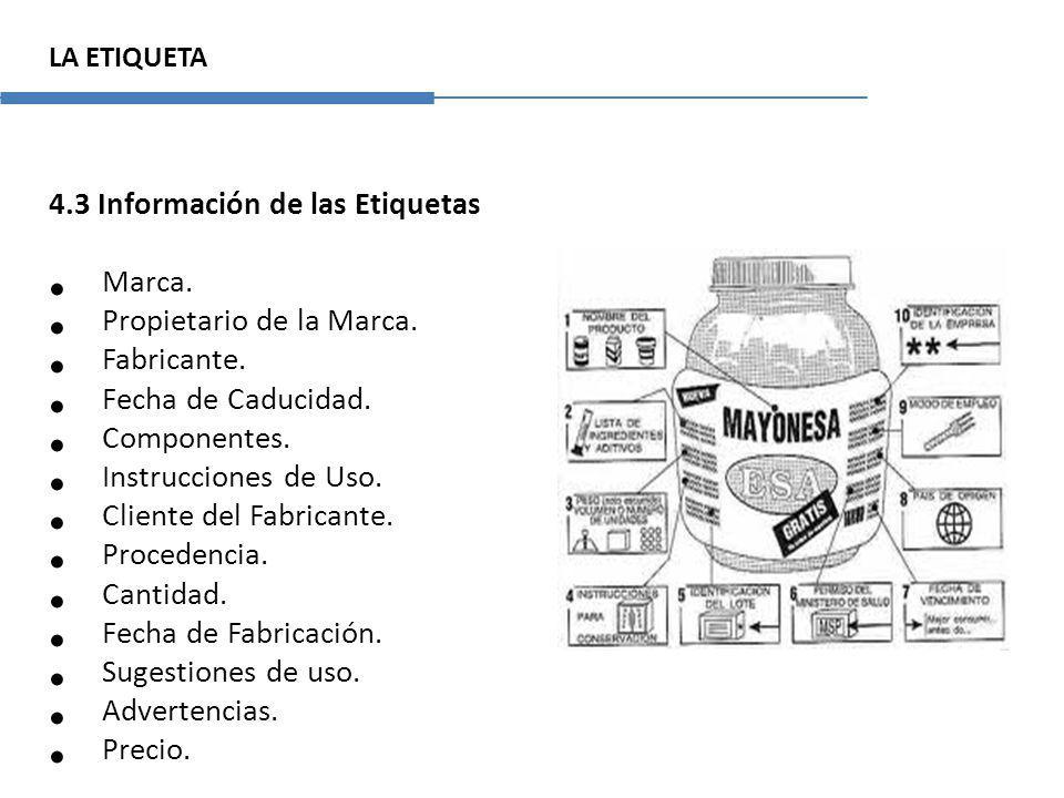 4.3 Información de las Etiquetas Marca. Propietario de la Marca.