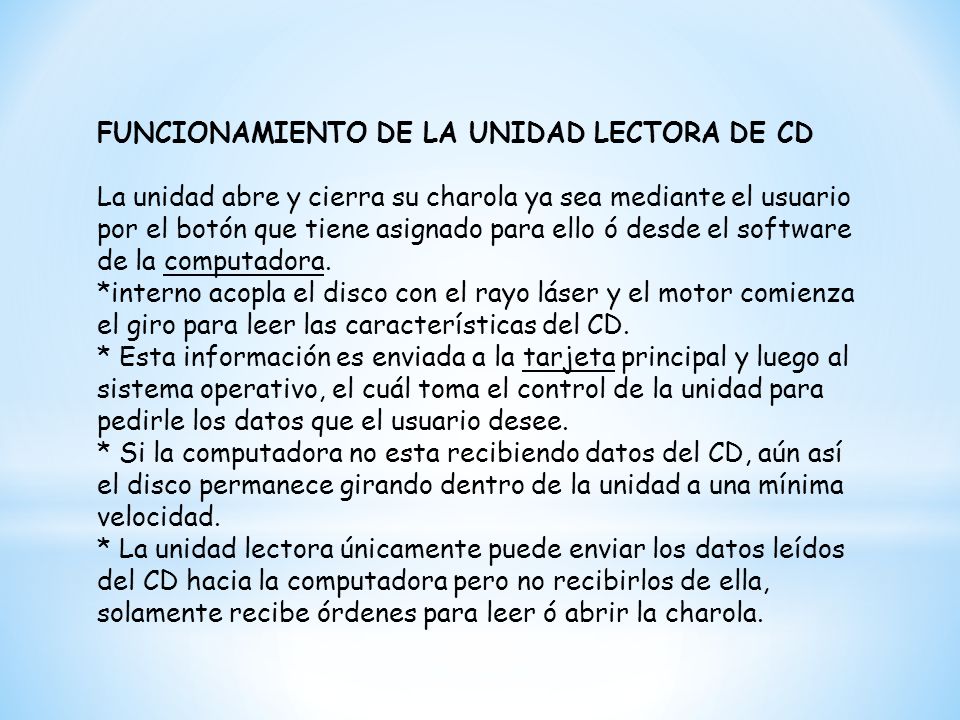 FUNCIONAMIENTO DE LA UNIDAD LECTORA DE CD