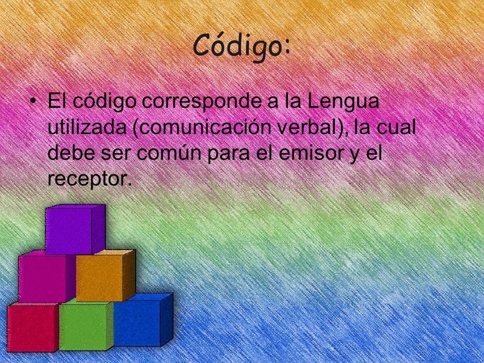 Código: El código corresponde a la Lengua utilizada (comunicación verbal), la cual debe ser común para el emisor y el receptor.