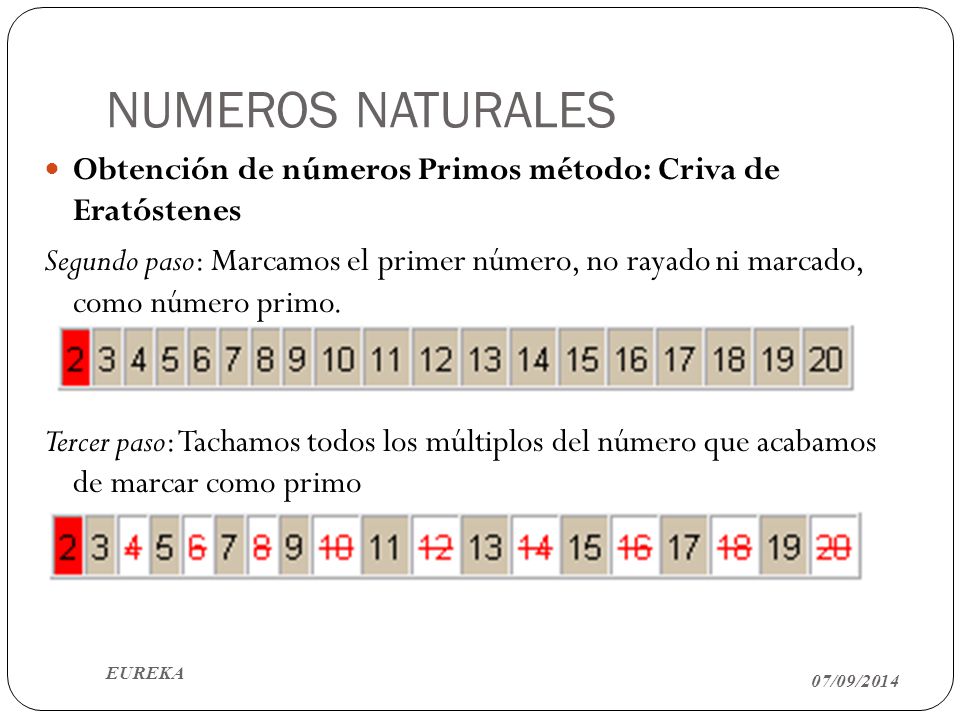 NUMEROS NATURALES Obtención de números Primos método: Criva de Eratóstenes.