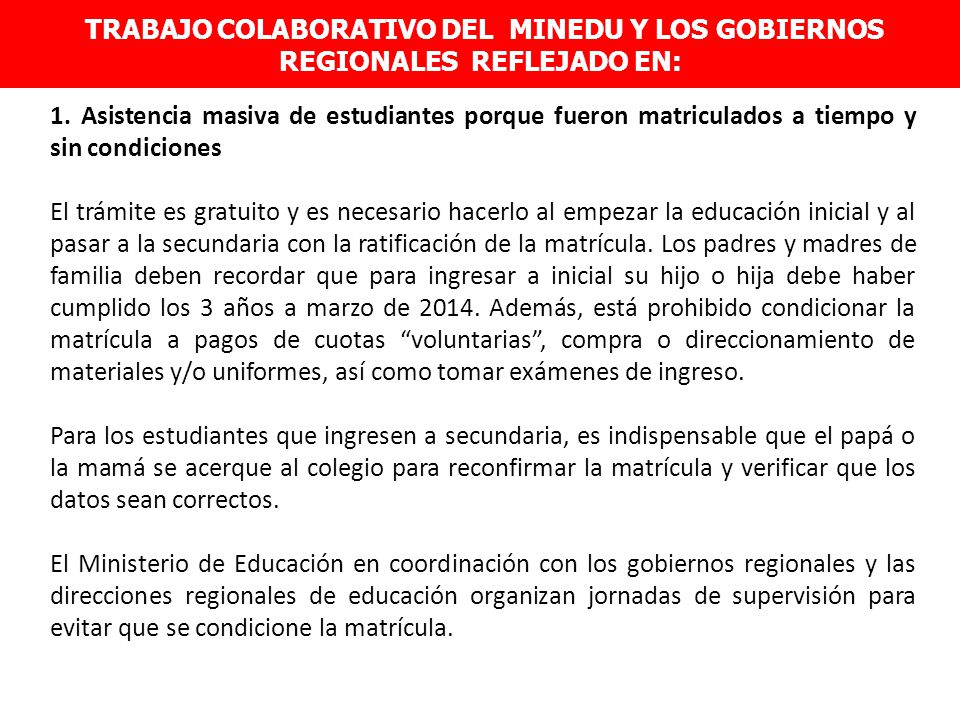TRABAJO COLABORATIVO DEL MINEDU Y LOS GOBIERNOS REGIONALES REFLEJADO EN: