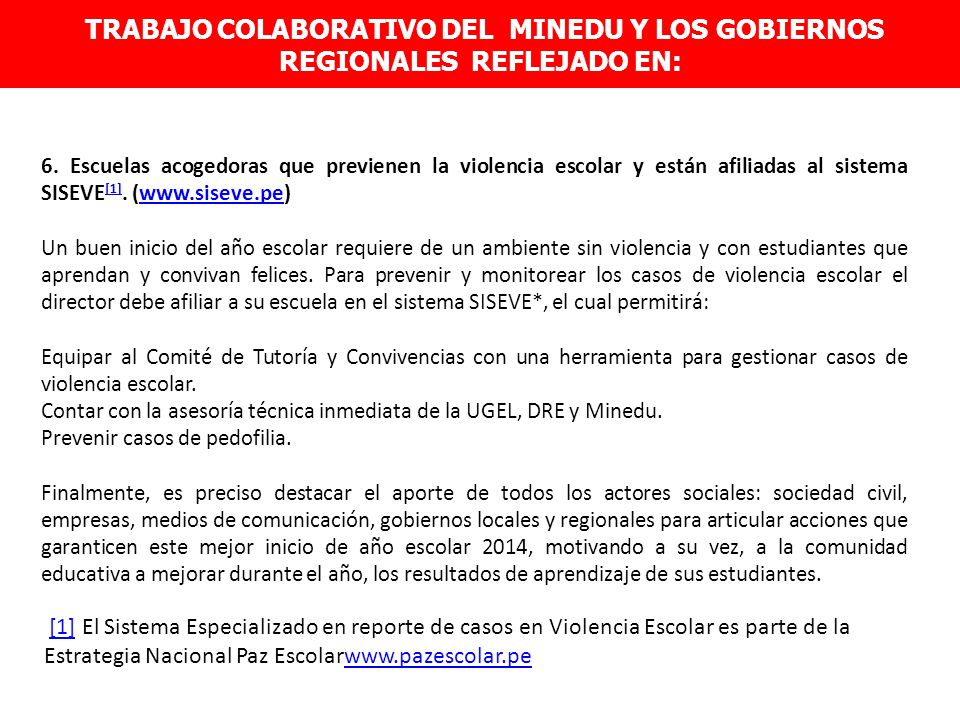 TRABAJO COLABORATIVO DEL MINEDU Y LOS GOBIERNOS REGIONALES REFLEJADO EN: