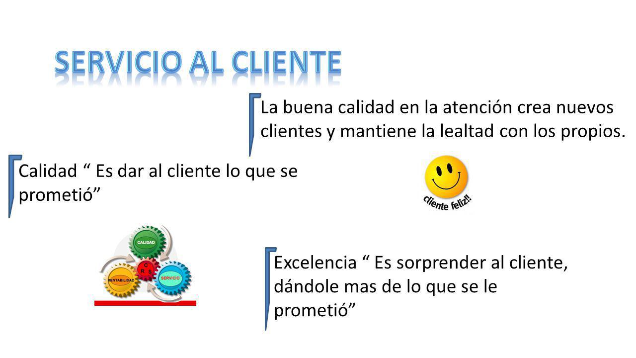 Servicio al cliente La buena calidad en la atención crea nuevos clientes y mantiene la lealtad con los propios.