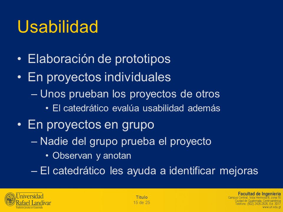 Usabilidad Elaboración de prototipos En proyectos individuales