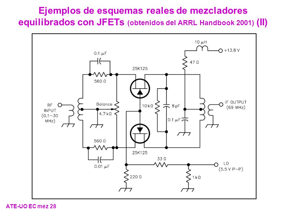 Ejemplos de esquemas reales de mezcladores equilibrados con JFETs (obtenidos del ARRL Handbook 2001) (II)