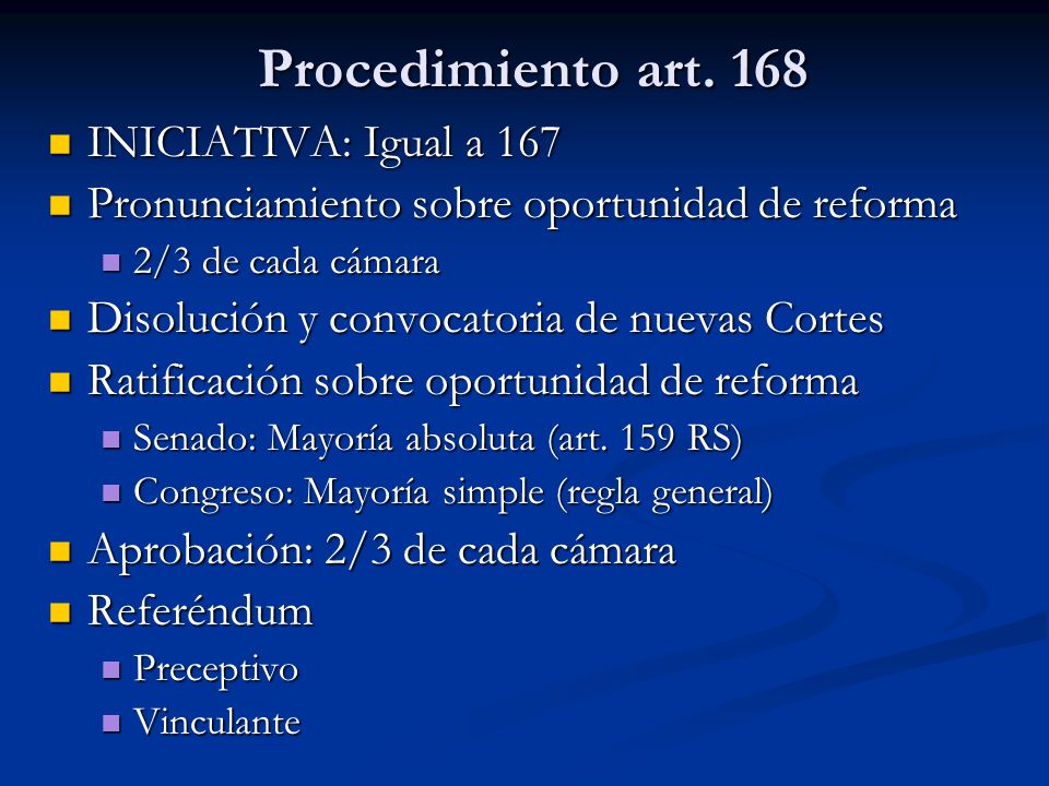 Procedimiento art. 168 INICIATIVA: Igual a 167
