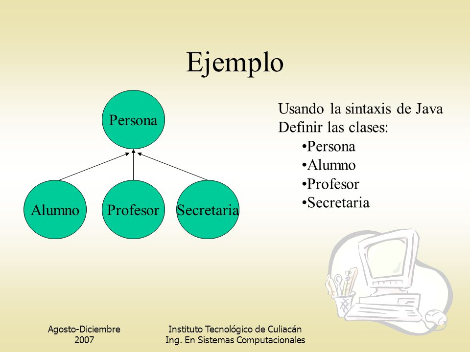 Ejemplo Alumno Persona Profesor Secretaria Usando la sintaxis de Java