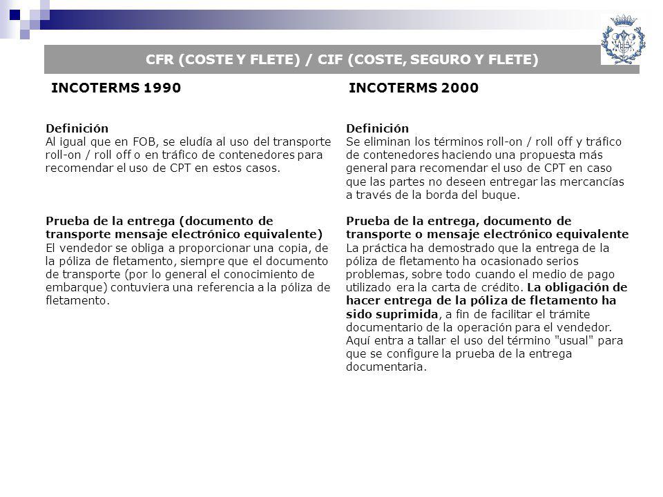 CFR (COSTE Y FLETE) / CIF (COSTE, SEGURO Y FLETE)