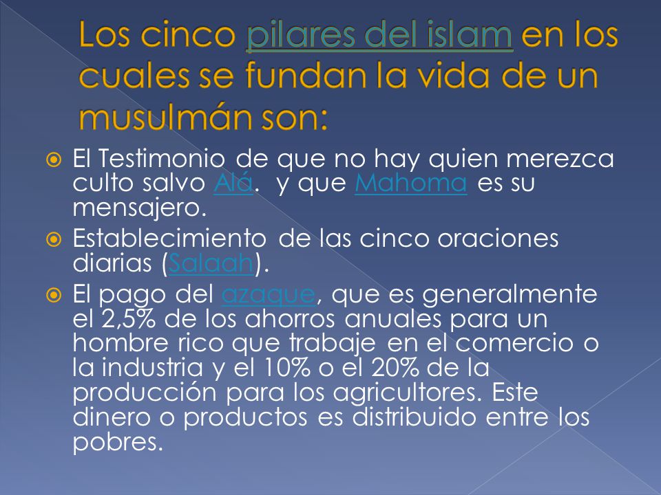 Los cinco pilares del islam en los cuales se fundan la vida de un musulmán son: