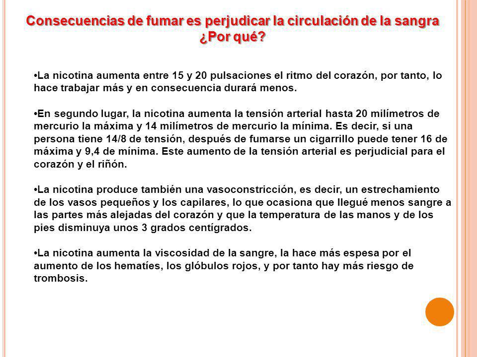 Consecuencias de fumar es perjudicar la circulación de la sangra ¿Por qué
