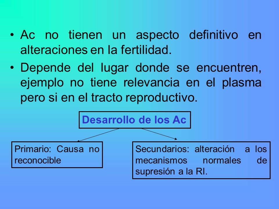 Ac no tienen un aspecto definitivo en alteraciones en la fertilidad.