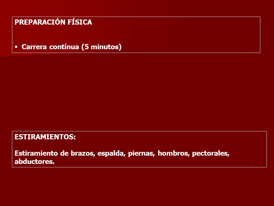 ESTIRAMIENTOS: Estiramiento de brazos, espalda, piernas, hombros, pectorales, abductores. PREPARACIÓN FÍSICA.