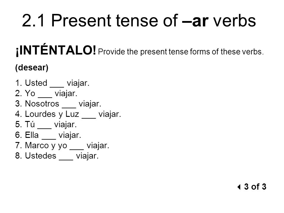 ¡INTÉNTALO! Provide the present tense forms of these verbs.