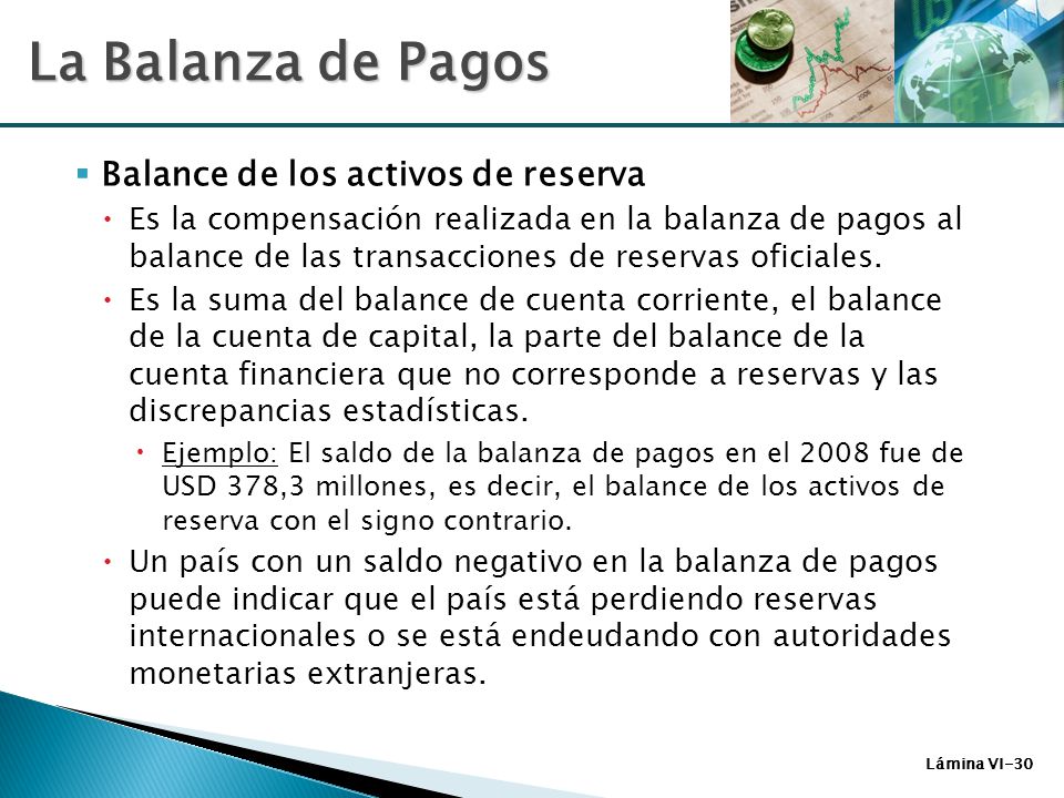 La Balanza de Pagos Balance de los activos de reserva