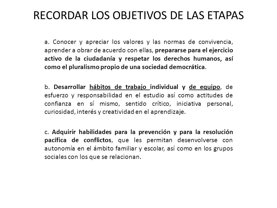 RECORDAR LOS OBJETIVOS DE LAS ETAPAS
