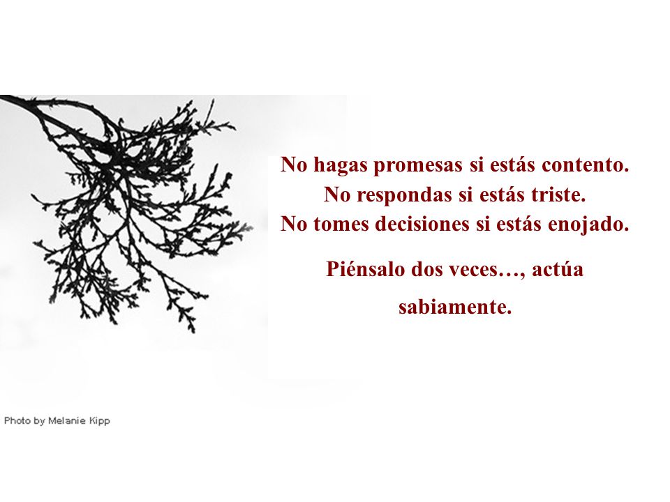 No hagas promesas si estás contento. No respondas si estás triste.