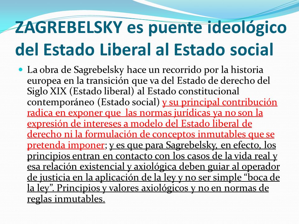 ZAGREBELSKY es puente ideológico del Estado Liberal al Estado social