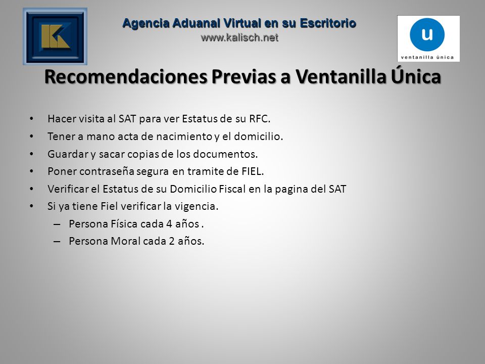 Recomendaciones Previas a Ventanilla Única