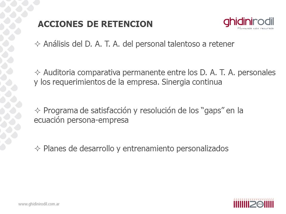ACCIONES DE RETENCION Análisis del D. A. T. A. del personal talentoso a retener.