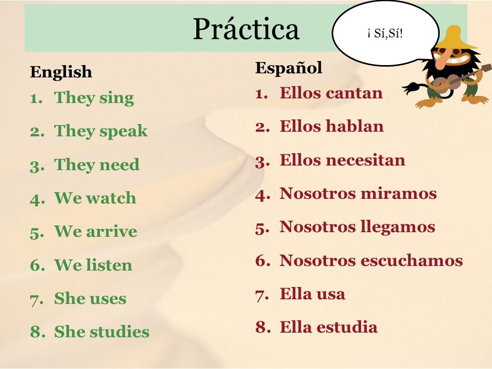 Práctica Español English Ellos cantan They sing Ellos hablan