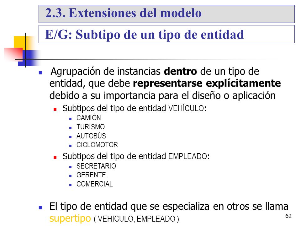 2.3. Extensiones del modelo E/G: Subtipo de un tipo de entidad