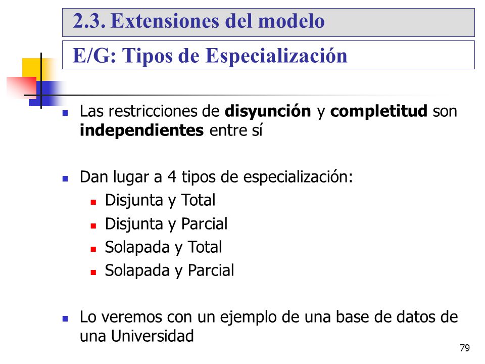 2.3. Extensiones del modelo E/G: Tipos de Especialización