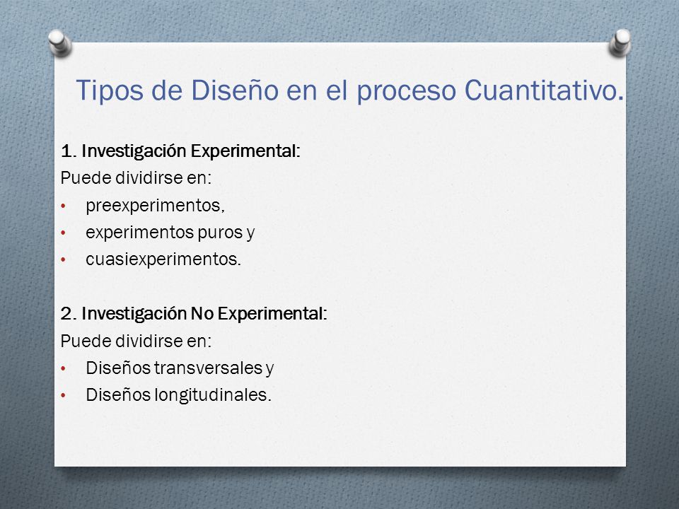 Tipos de Diseño en el proceso Cuantitativo.