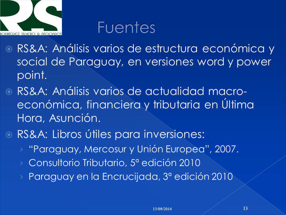 Fuentes RS&A: Análisis varios de estructura económica y social de Paraguay, en versiones word y power point.