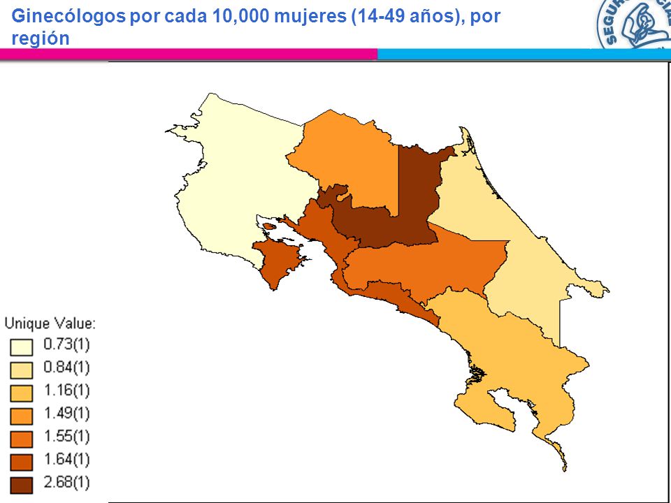 Ginecólogos por cada 10,000 mujeres (14-49 años), por región