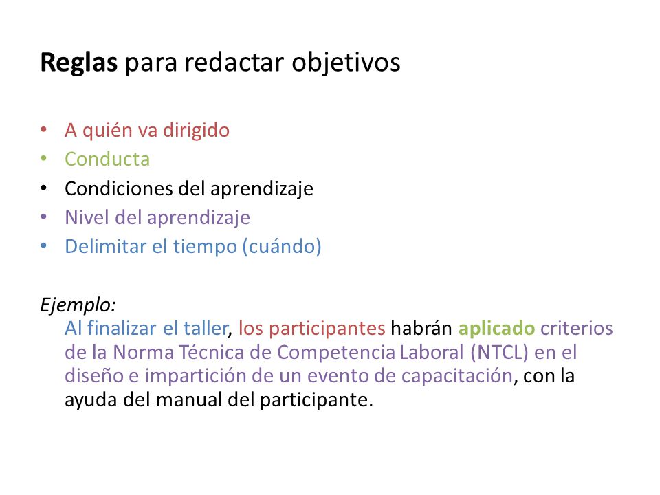 Reglas para redactar objetivos