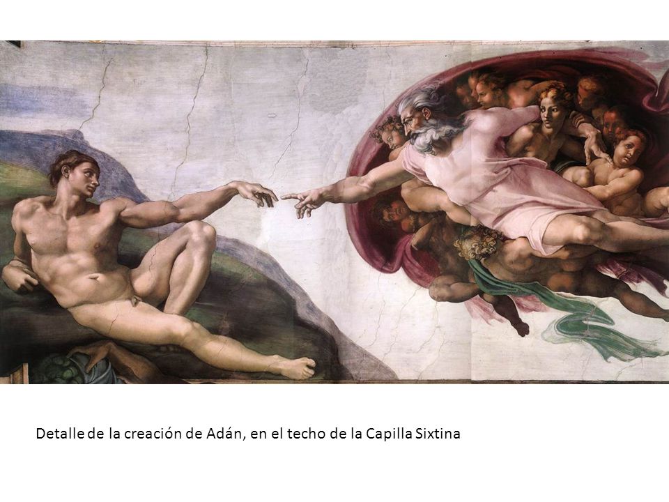 Detalle de la creación de Adán, en el techo de la Capilla Sixtina