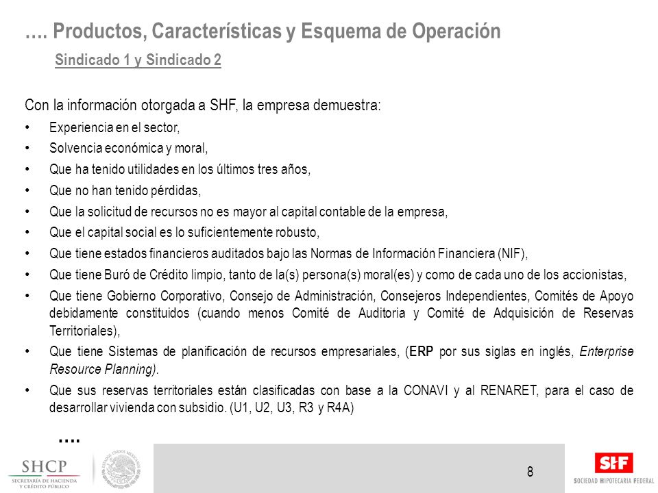 …. Productos, Características y Esquema de Operación Sindicado 1 y Sindicado 2