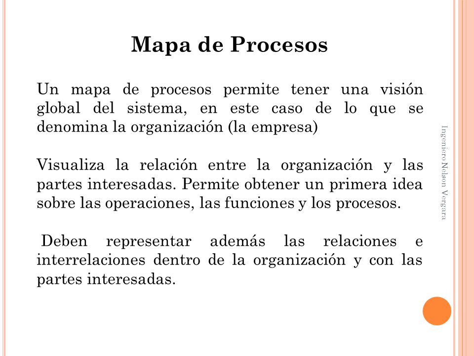 Mapa de Procesos Un mapa de procesos permite tener una visión global del sistema, en este caso de lo que se denomina la organización (la empresa)