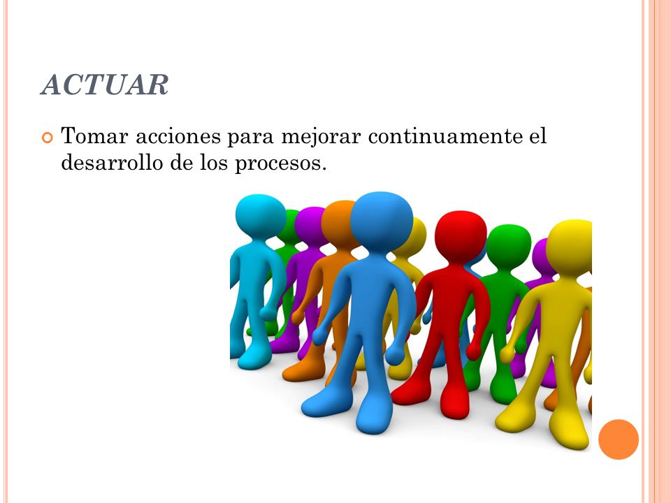 ACTUAR Tomar acciones para mejorar continuamente el desarrollo de los procesos.