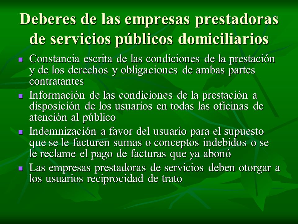 Deberes de las empresas prestadoras de servicios públicos domiciliarios