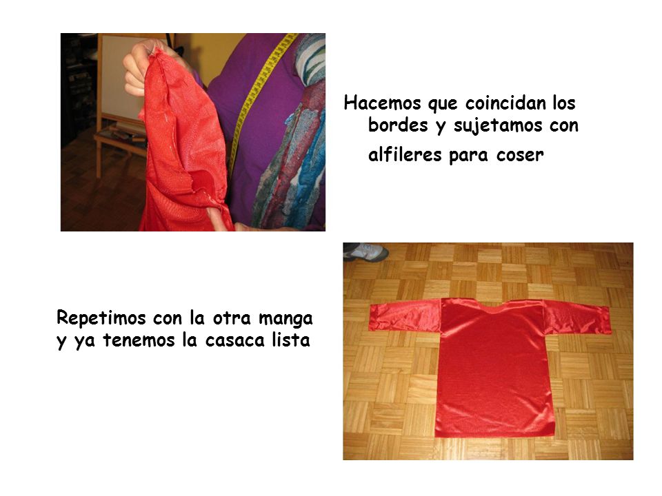 Hacemos que coincidan los bordes y sujetamos con alfileres para coser